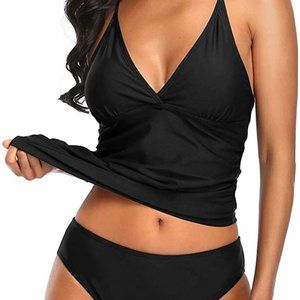 Holipick Tummy Control Two Piece Swimsuits for Women Halter Tankini Top Sexy V N